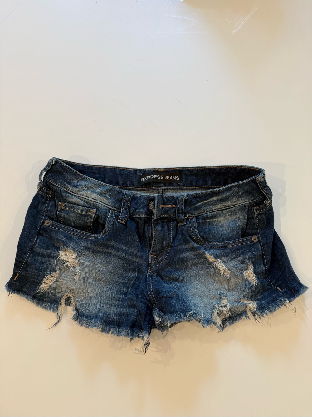 2 pairs Distressed Denim Jean Shorts - express and H and M size 2 - Picture 3 of 12